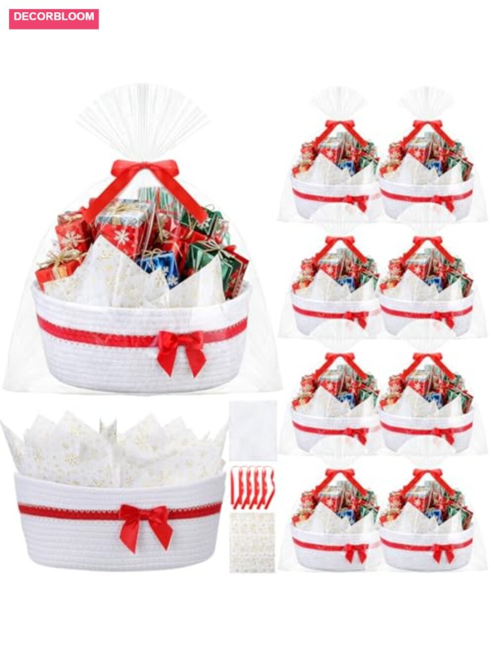 Handcrafted Woven Gift Baskets with Handles & Gift Wrap Set